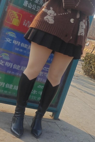 4k街拍肉丝长靴美女